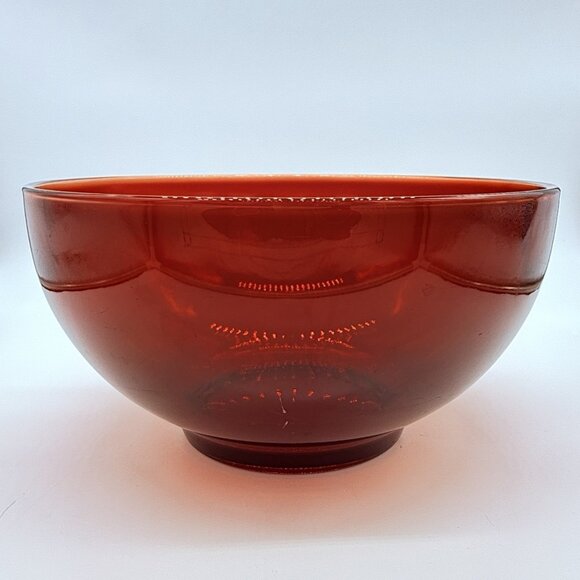 LARGE Vintage RUBY RED GLASS ROUND BOWL 10" - Picture 1 of 7